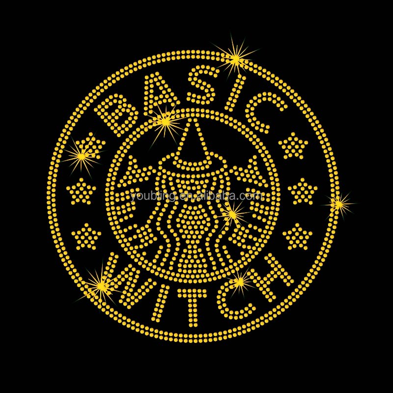 Basic Witch Halloween Rhinestone Transfer Bling Patch Motif Rhinestones Iron on Design Halloween Ghost Rhinestones Heat Transfer