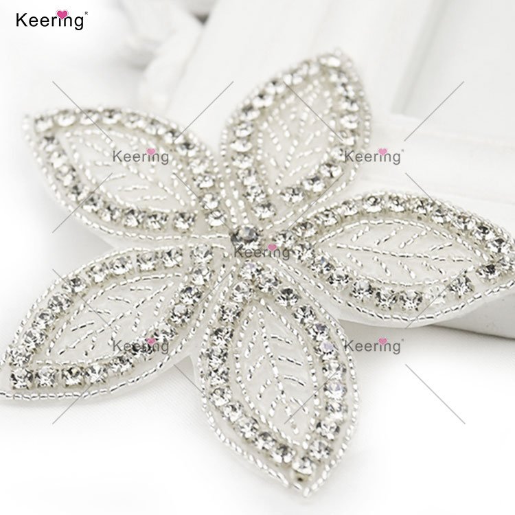WRA-787 Keering Wedding Dresses 2024 3D Flower Leaves Rhinestones And Beaded Iron On Patch For Clothes Bridal Applique