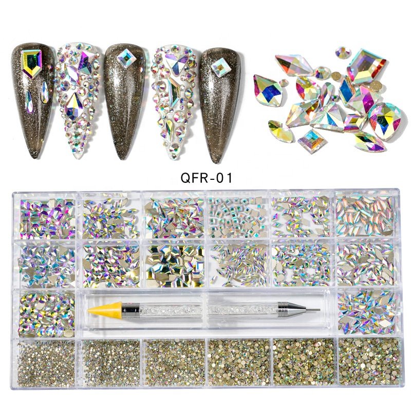 New Crystal AB Rainbow colour bulk rhinestones for nail art charm decorations box 3D acrylic nail rhinestones decoration