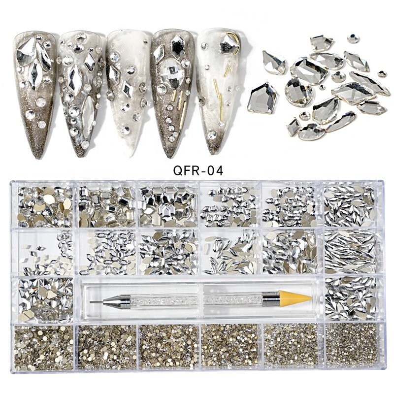 New Crystal AB Rainbow colour bulk rhinestones for nail art charm decorations box 3D acrylic nail rhinestones decoration