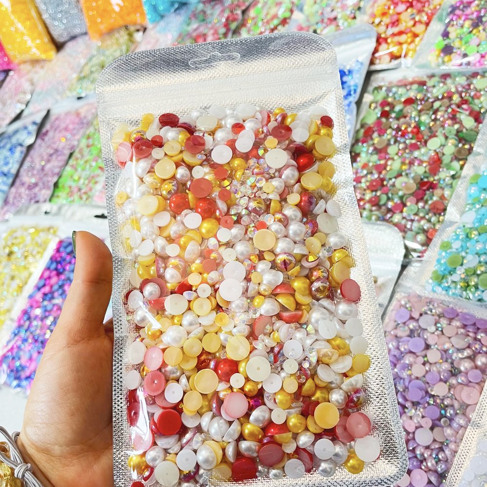 WHATSTONE Accept Customized Mix Size 3-10mm Color Mix ABS Half Pearl Resin Rhinestone For Clothing Decorations DIY