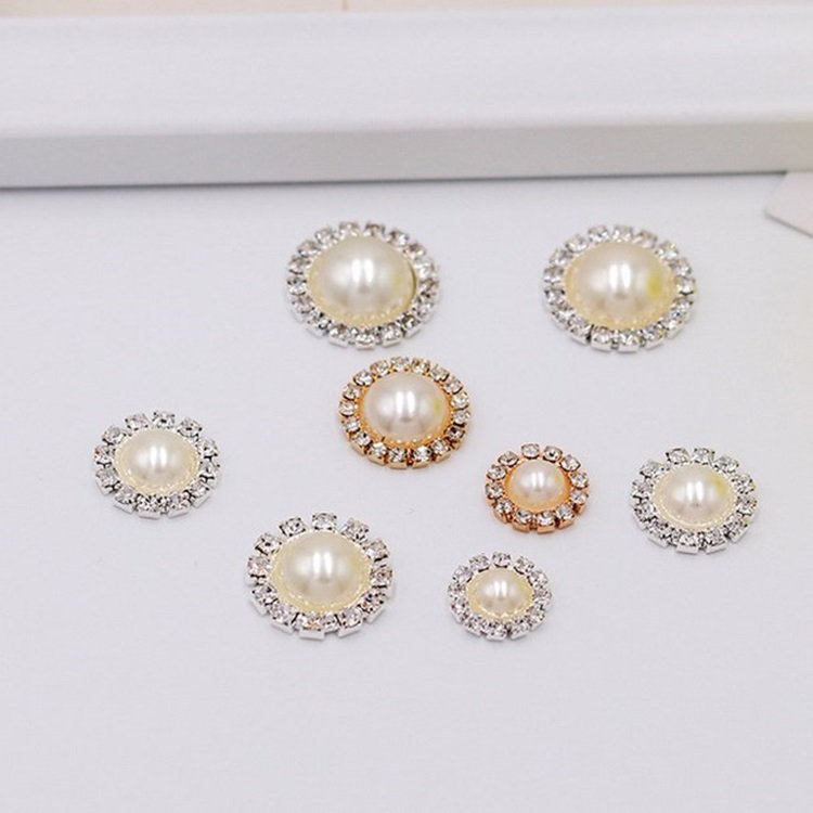Wholesale Fashion Golden Chatons Claw ABS Half Round Pearl Rhinestone Buttons for Wedding Hairpins Garments DIY