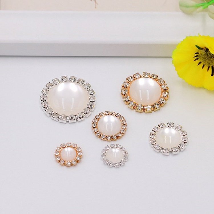 Wholesale Fashion Golden Chatons Claw ABS Half Round Pearl Rhinestone Buttons for Wedding Hairpins Garments DIY