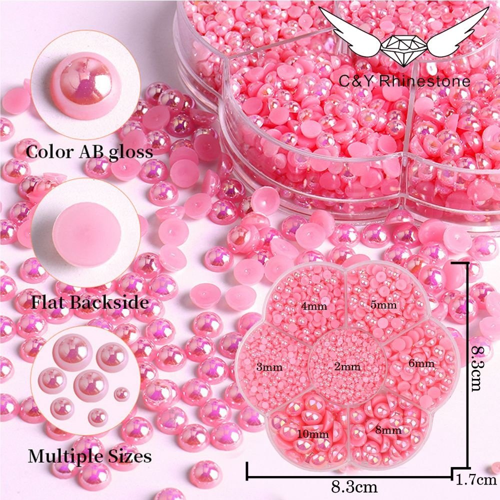 CY AB Wholesale Mix Size Colorful ABS Plastic Resin Half Flat back Round Pearls For Nail Decoration