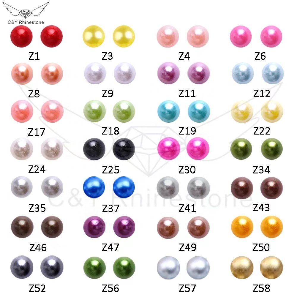 CY AB Wholesale Mix Size Colorful ABS Plastic Resin Half Flat back Round Pearls For Nail Decoration