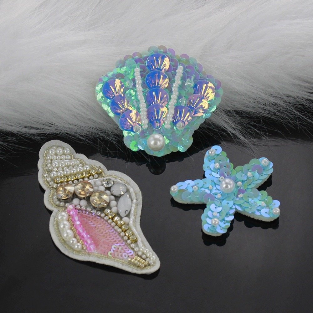 Handmade rhinestone beaded hippocampus shell cloth stickers clothing package decorative patch decals DIY accessories sewing