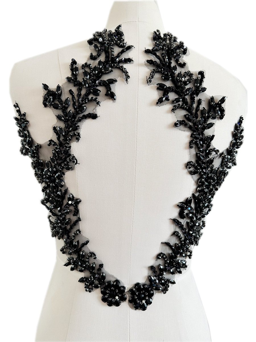 3 d crystal rhinestone tulle beaded diamond Lace Applique heavy sequins mesh patches For Dress Back decoration