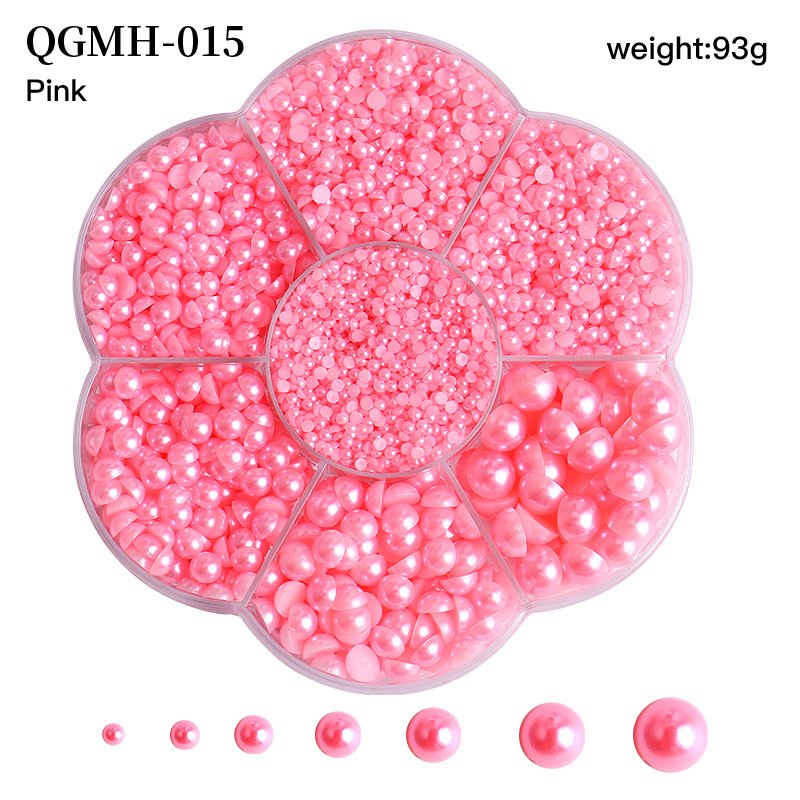 7 Grids Box of 2/3/4/5/6/8/10mm Mix Sizes ABS Resin Flatback Rhinestones Nail Charms 3D Half Plastic Pearl Beads