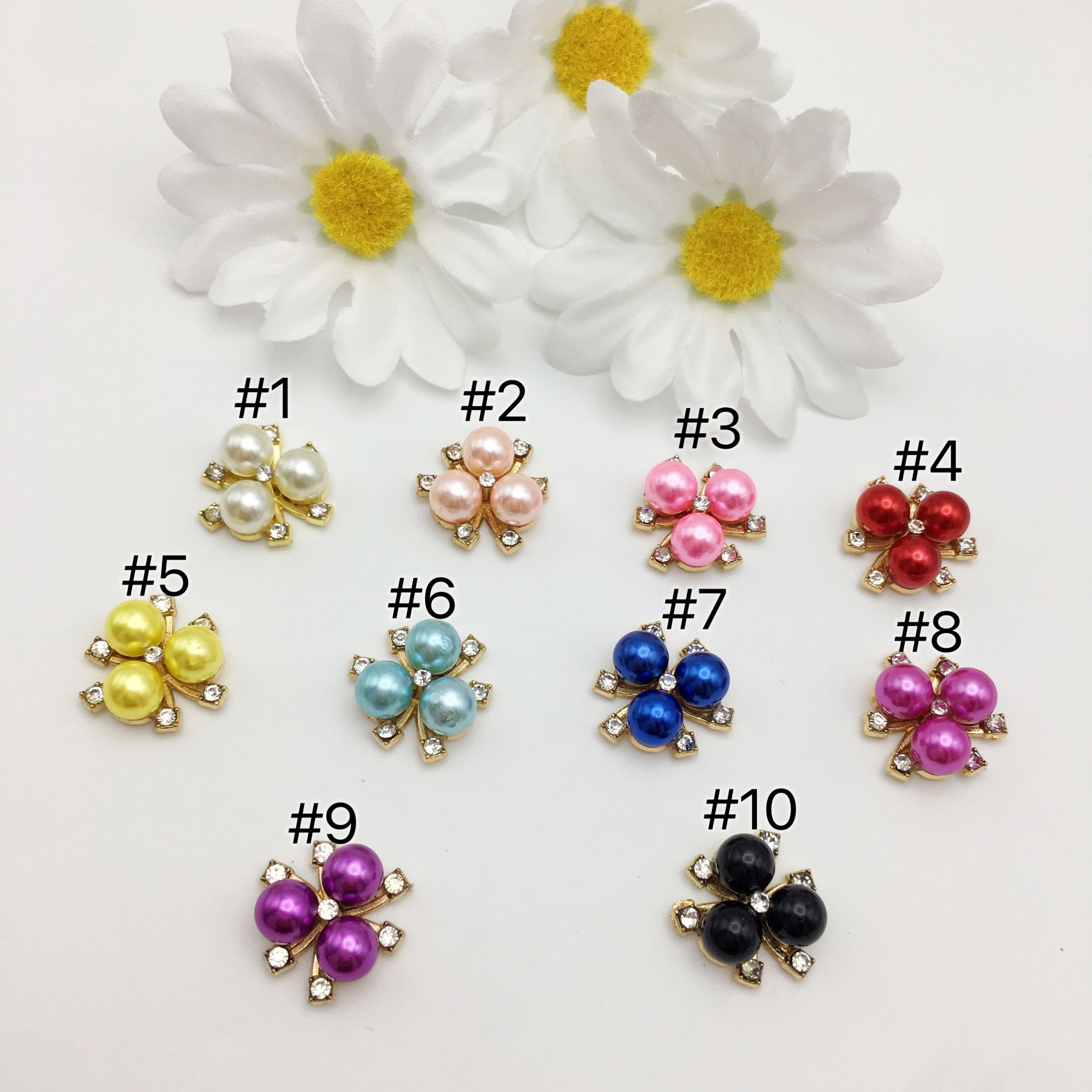 SINRONG Pearl Rhinestone Buttons Rhinestone Buttons Faux Pearl Embellishments Alloy Pearl Floral Brooch For Craft