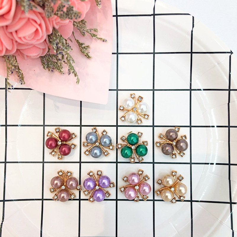 SINRONG Pearl Rhinestone Buttons Rhinestone Buttons Faux Pearl Embellishments Alloy Pearl Floral Brooch For Craft