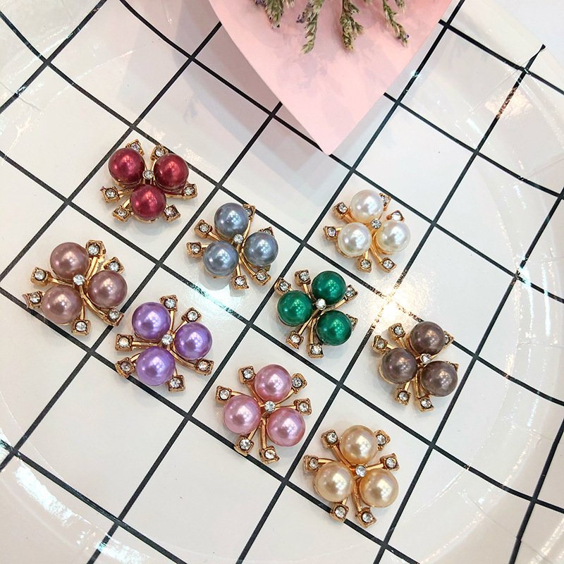 SINRONG Pearl Rhinestone Buttons Rhinestone Buttons Faux Pearl Embellishments Alloy Pearl Floral Brooch For Craft