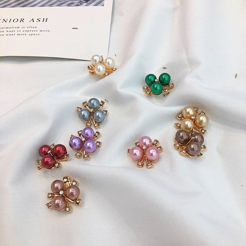 SINRONG Pearl Rhinestone Buttons Rhinestone Buttons Faux Pearl Embellishments Alloy Pearl Floral Brooch For Craft