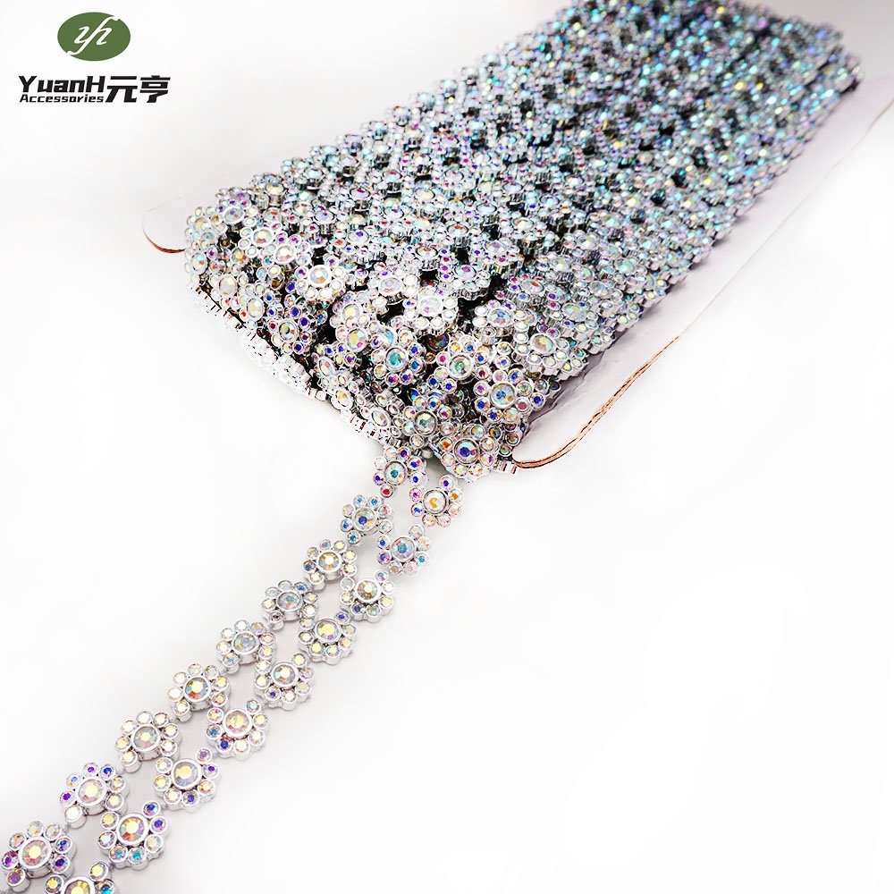 Factory price 20mm handmade plastic banding double rows rhinestone chain silver banding trim for DIY clothing