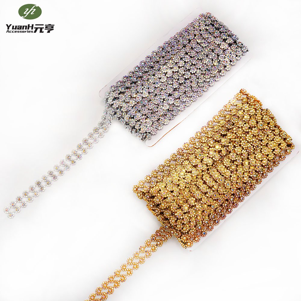 Factory price 20mm handmade plastic banding double rows rhinestone chain silver banding trim for DIY clothing