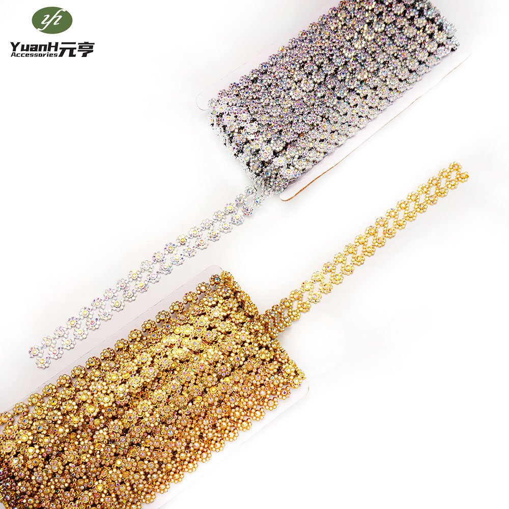 Factory price 20mm handmade plastic banding double rows rhinestone chain silver banding trim for DIY clothing