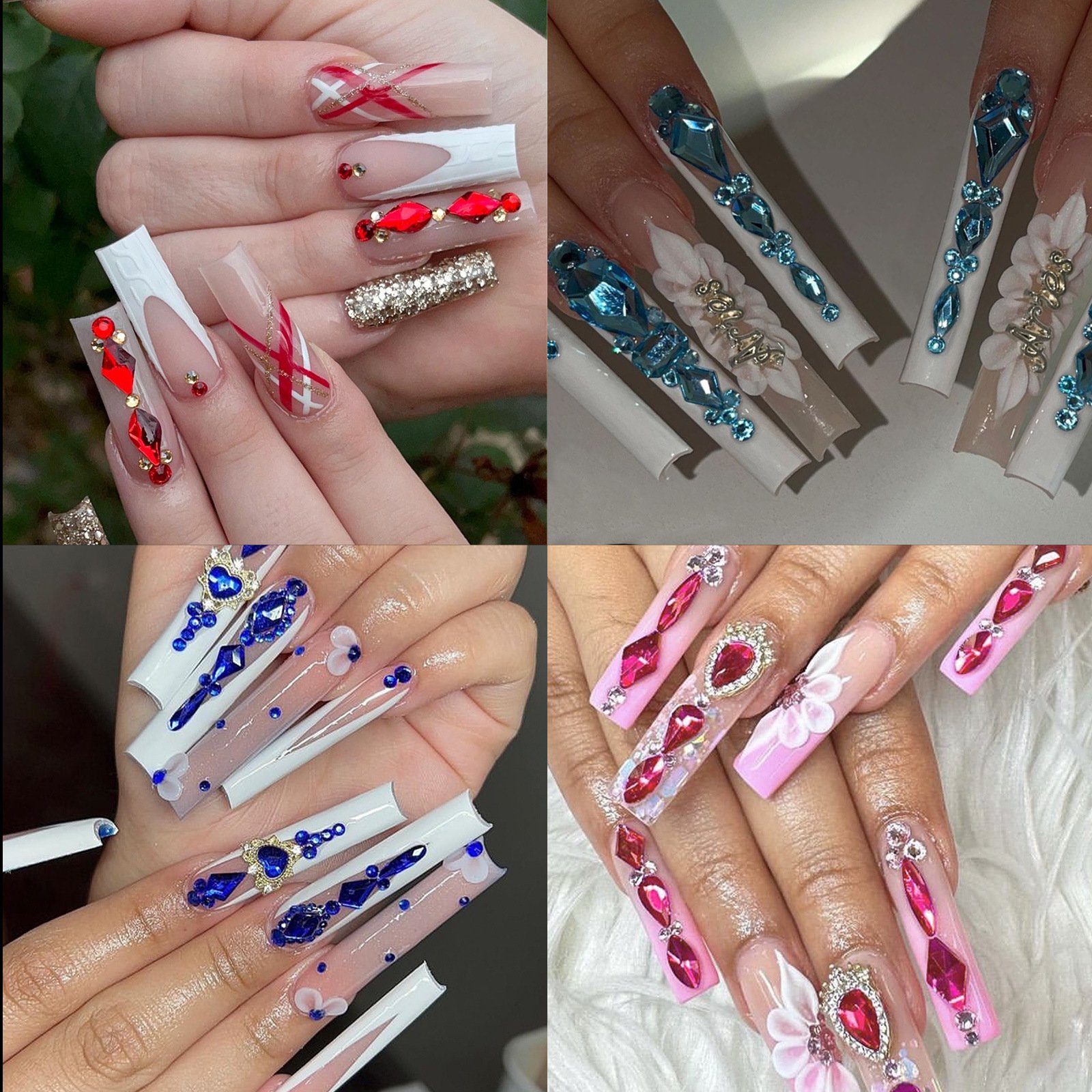 12Grids Flat Back Round Bead Charm Gem Stone Jewelry Diamond Crystal Nail Art Rhinestones Kit with Dotting pen Tweezer