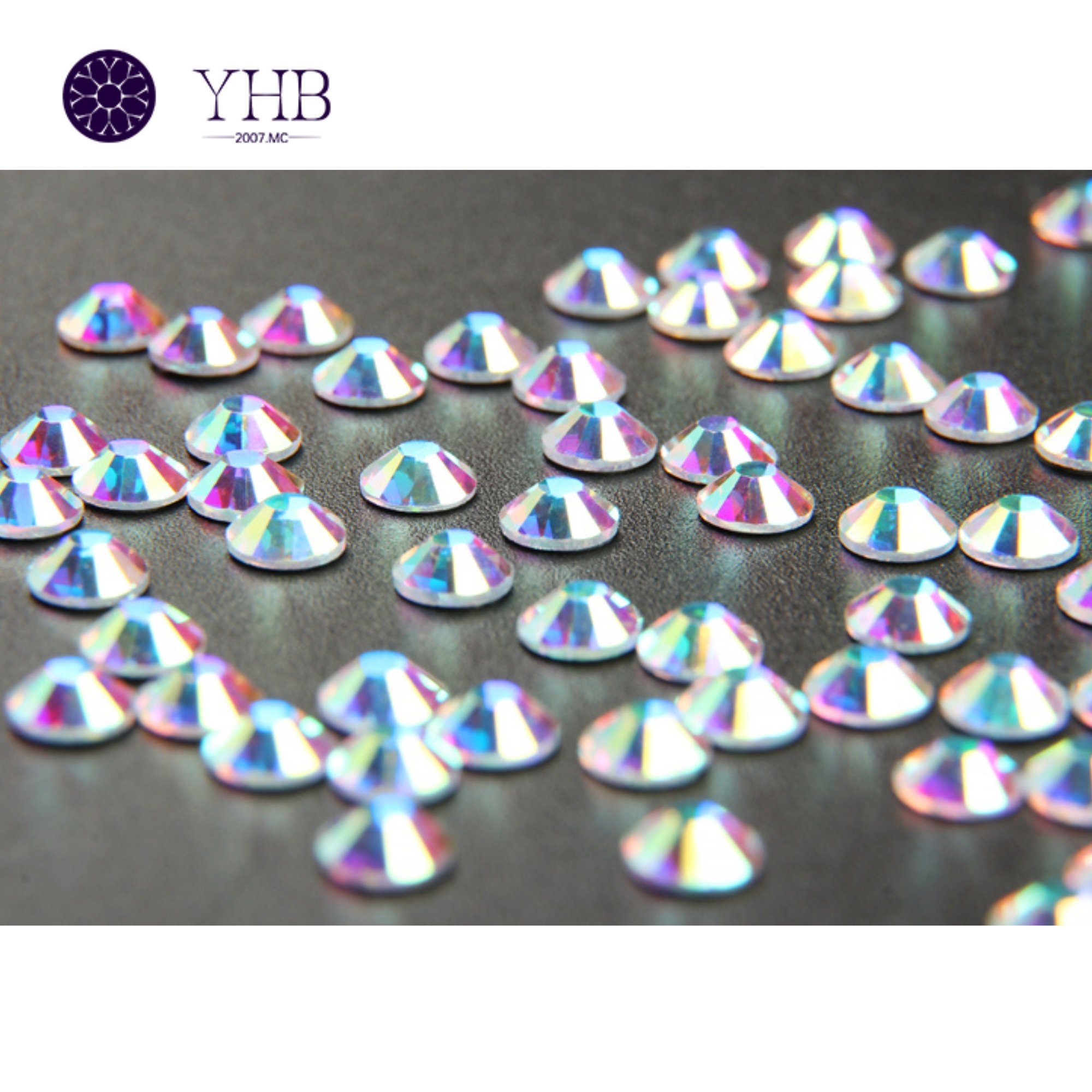 YHB Manufacturer Crystal AB Flat Bottom Loose Glue Hot-Fix Custom Colors Crystal Rhinestones