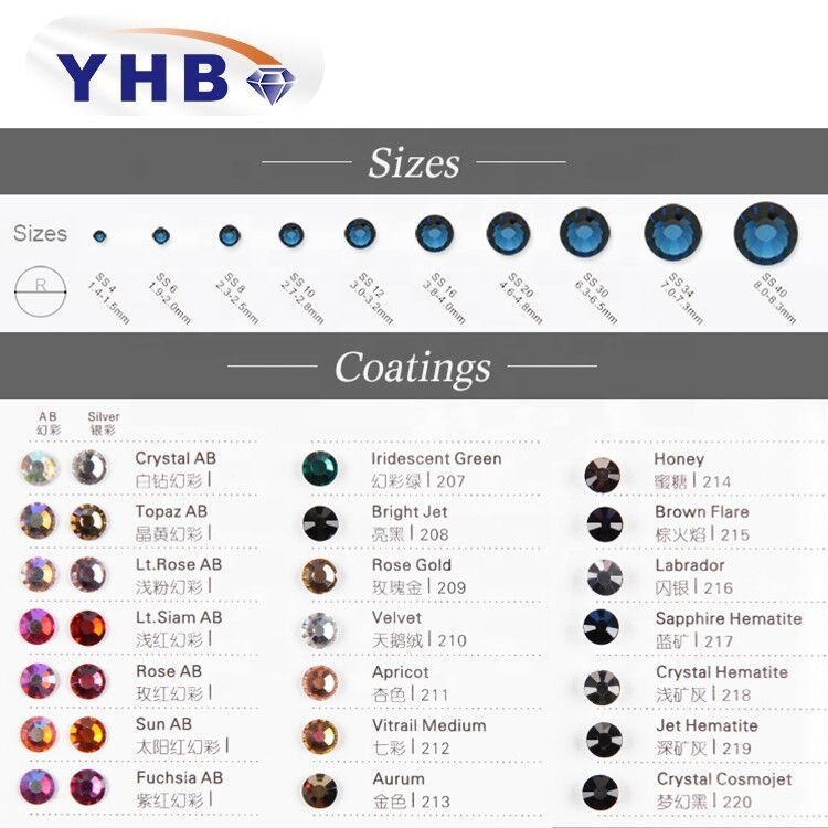 YHB Manufacturer Crystal AB Flat Bottom Loose Glue Hot-Fix Custom Colors Crystal Rhinestones