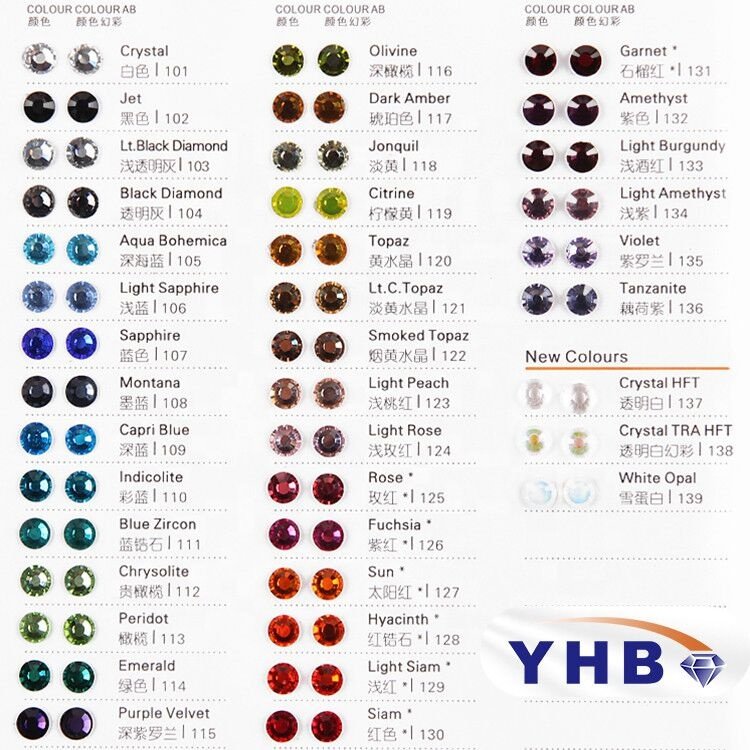 YHB Manufacturer Crystal AB Flat Bottom Loose Glue Hot-Fix Custom Colors Crystal Rhinestones