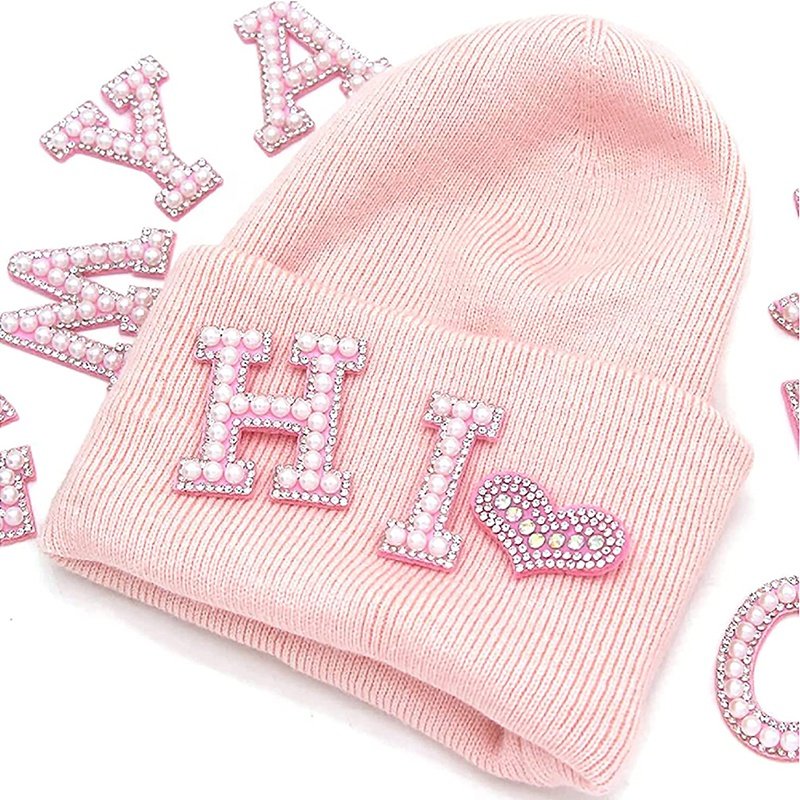White Stone Diy Crystals Embroidered A-z Letter Applique Rhinestone Letter Patches Diamond Pearl Patches
