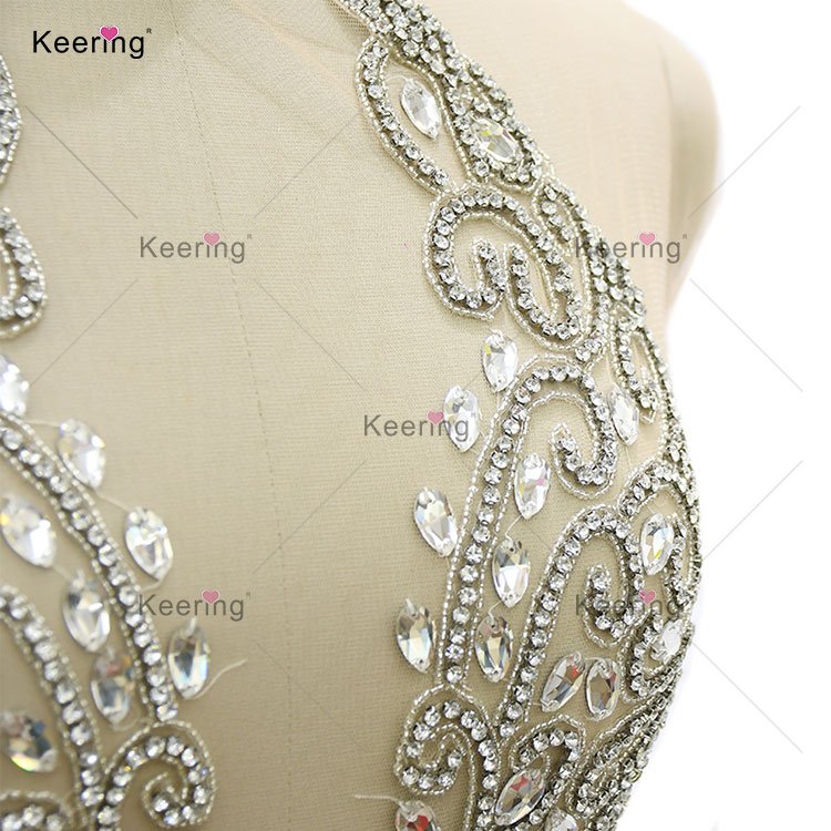WDP-395 Keering Fashion Designer 2024 Girls Luxe Crystal Rose Gold Panel Wedding Rhinestone Applique Gold
