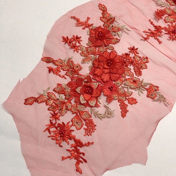 Coloful rhinestone beaded lace applique 3d flower fabric for children dresses LT20413