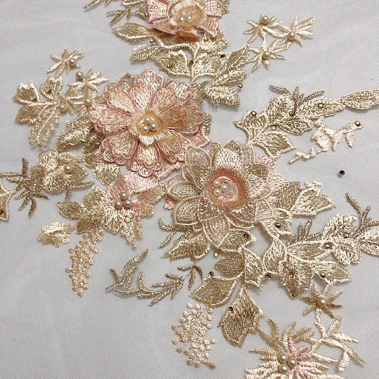 Coloful rhinestone beaded lace applique 3d flower fabric for children dresses LT20413