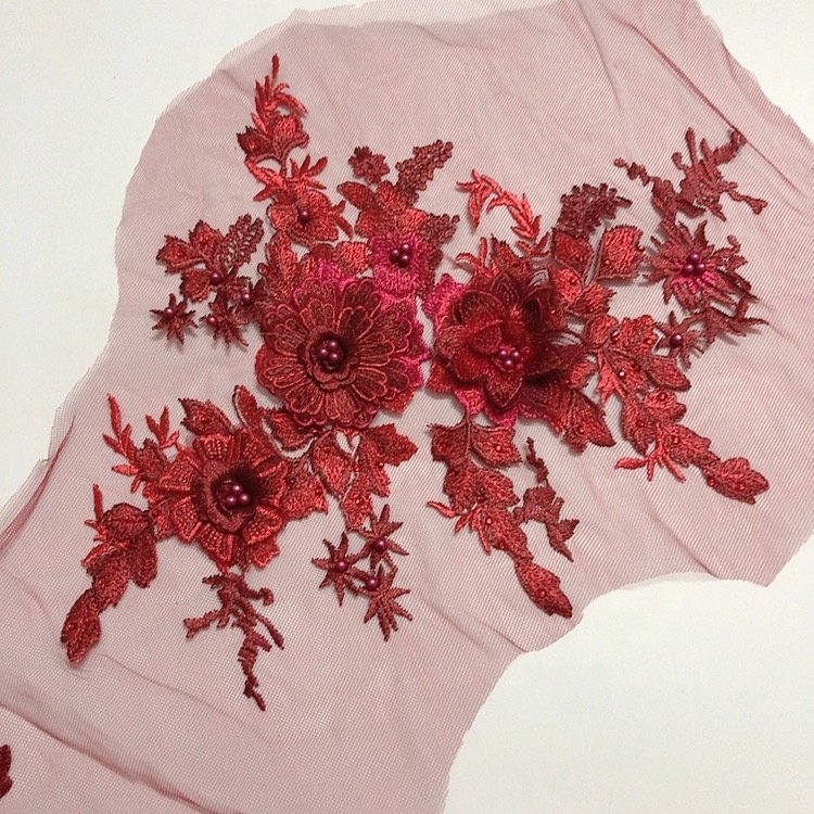 Coloful rhinestone beaded lace applique 3d flower fabric for children dresses LT20413