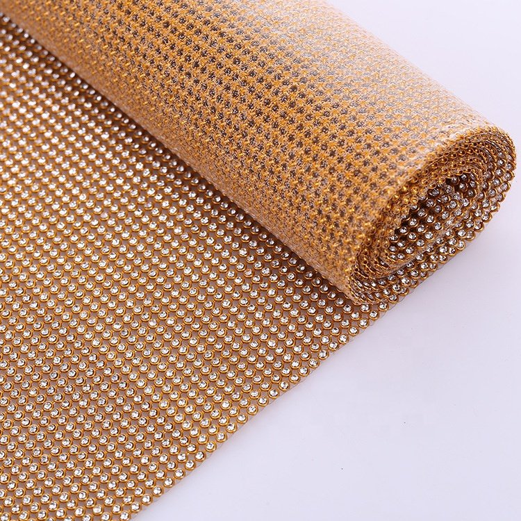 3MM Aluminum Rhinestone Mesh 45*120CM Silver Golden Metal Trimming Hot Fix Glass Fabric Crystal Strass For Garments Bags