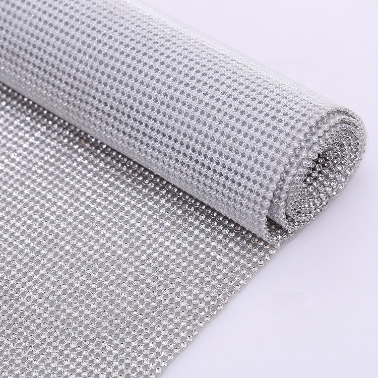 3MM Aluminum Rhinestone Mesh 45*120CM Silver Golden Metal Trimming Hot Fix Glass Fabric Crystal Strass For Garments Bags