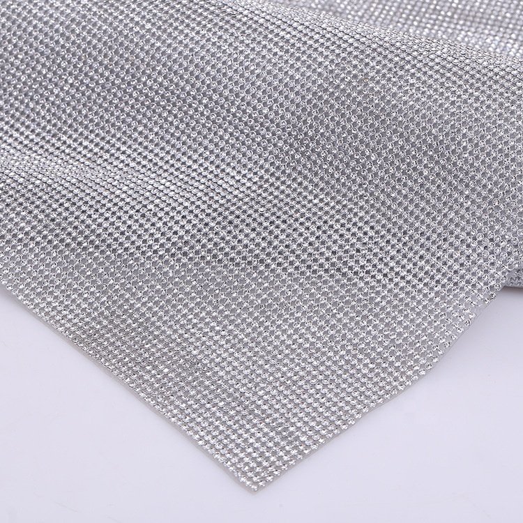 3MM Aluminum Rhinestone Mesh 45*120CM Silver Golden Metal Trimming Hot Fix Glass Fabric Crystal Strass For Garments Bags