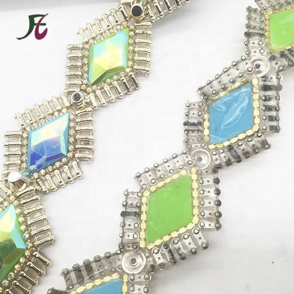 Hot fix resin stones ribbon bridal rhinestone shoulder chain trimming by the yard
