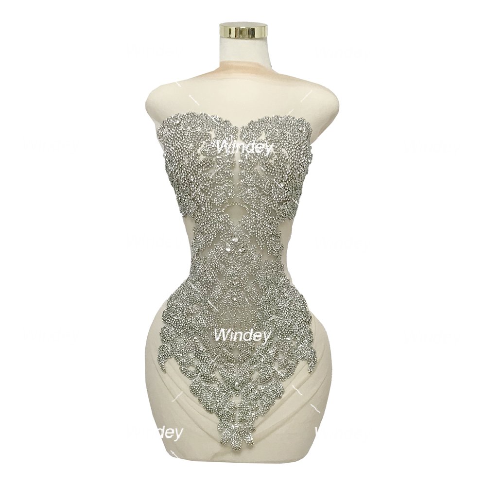 New Design Prom Dress handmade craft Silver Gold Appliques DIY Crystal Glasses Patch Bodice Rhinestone Applique