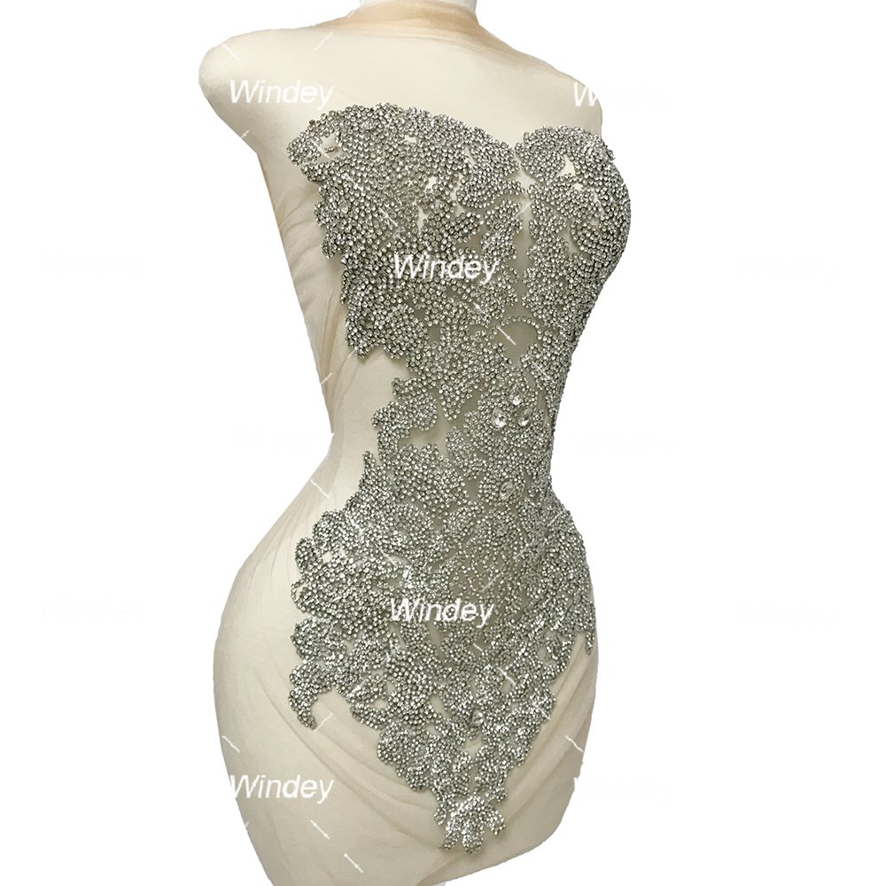 New Design Prom Dress handmade craft Silver Gold Appliques DIY Crystal Glasses Patch Bodice Rhinestone Applique