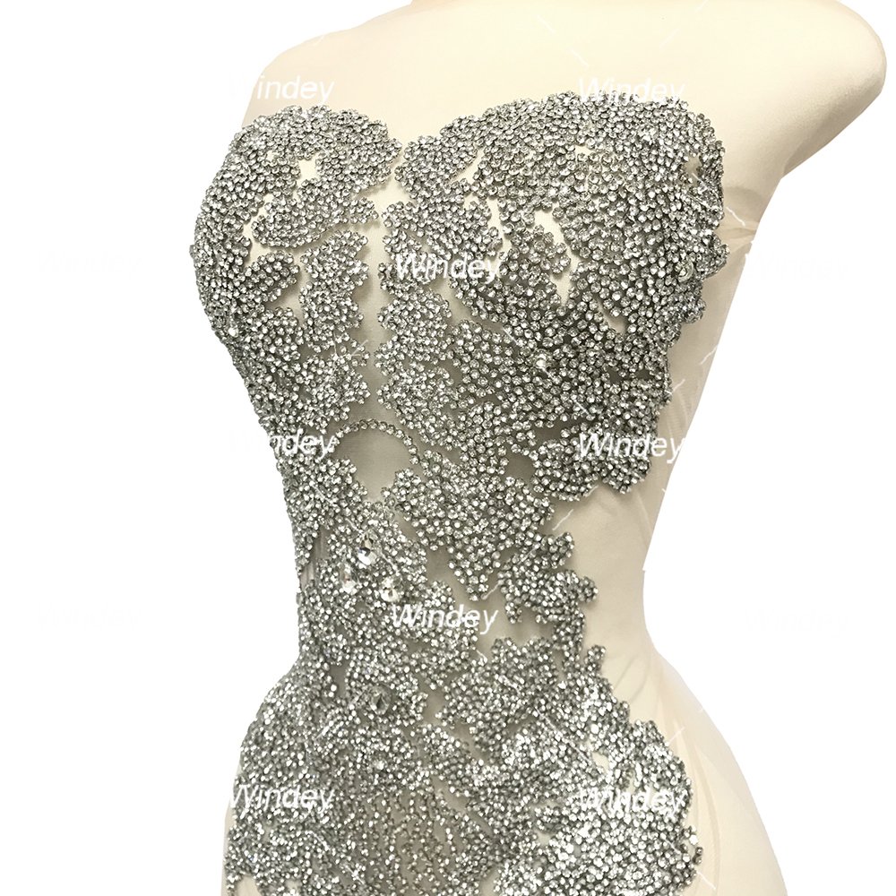 New Design Prom Dress handmade craft Silver Gold Appliques DIY Crystal Glasses Patch Bodice Rhinestone Applique