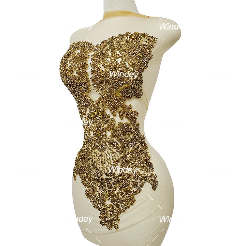 New Design Prom Dress handmade craft Silver Gold Appliques DIY Crystal Glasses Patch Bodice Rhinestone Applique