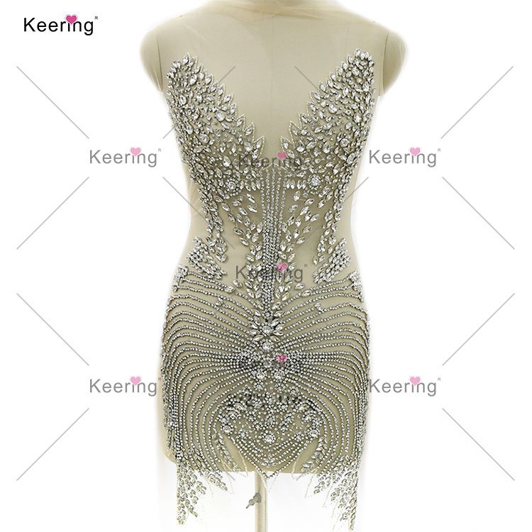 WDP-450 Keering Rhinestone Bodice Applique Bridal For Prom Dress Wedding Party