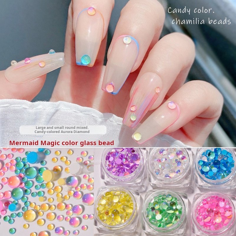 Nail Man Fish Beads Magic Color Aurora Diamond Jewelry Candy Color Crystal Semi-Round Beads Mixed Nail Rhinestones
