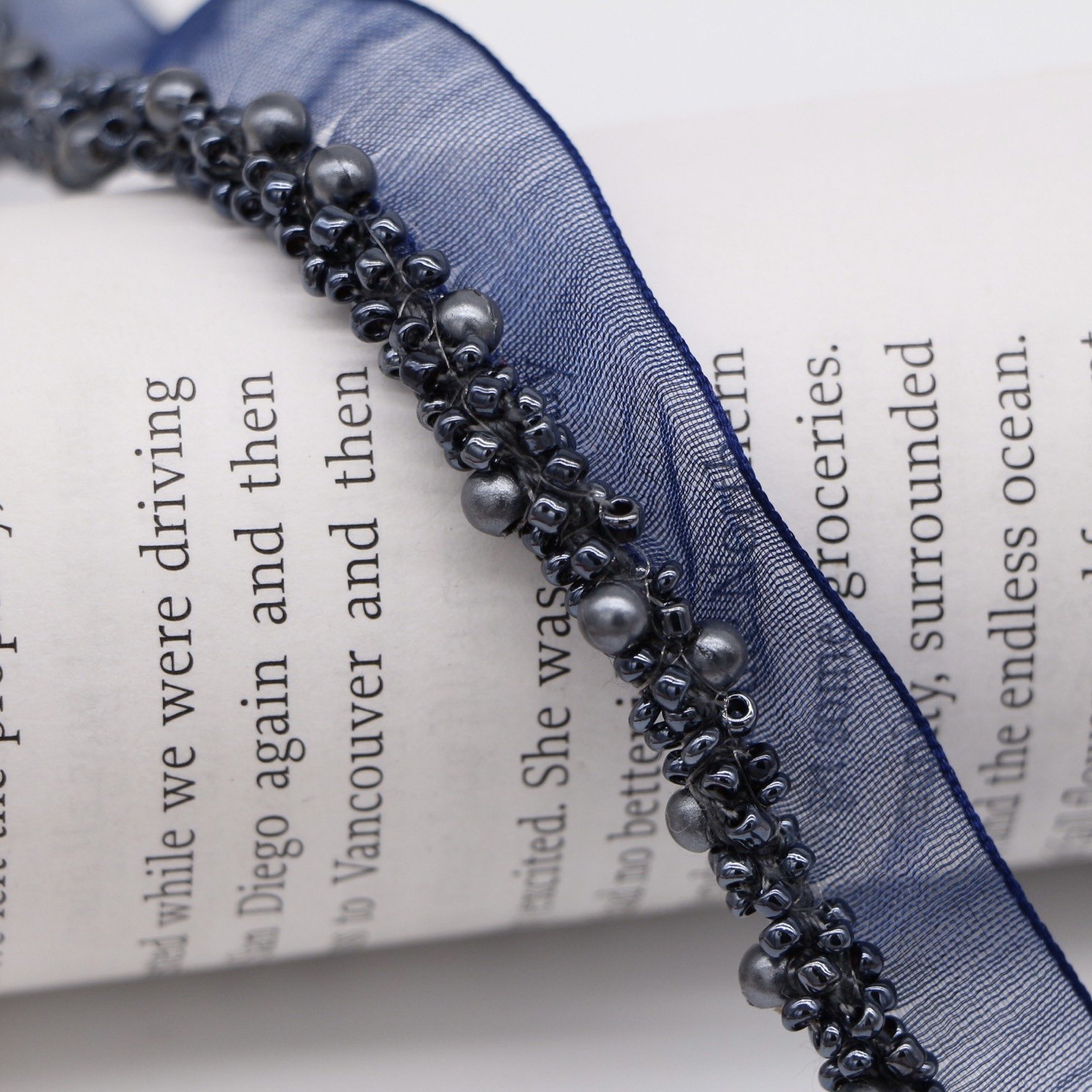 Trend beaded lace trims colorful big small pearl rhinestone beaded for Hat headdress bags DIY clothing accessories