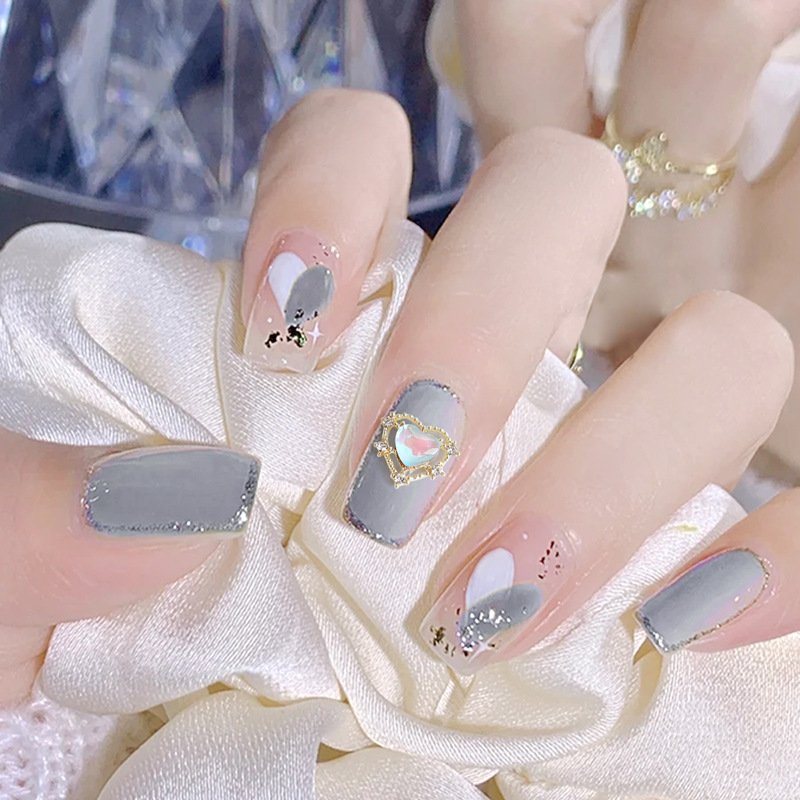 Fashion 10mm Heart Crystal Rhinestones Alloy Diamond Nail Stickers Aurora Rhinestones For Nail Art Decoration