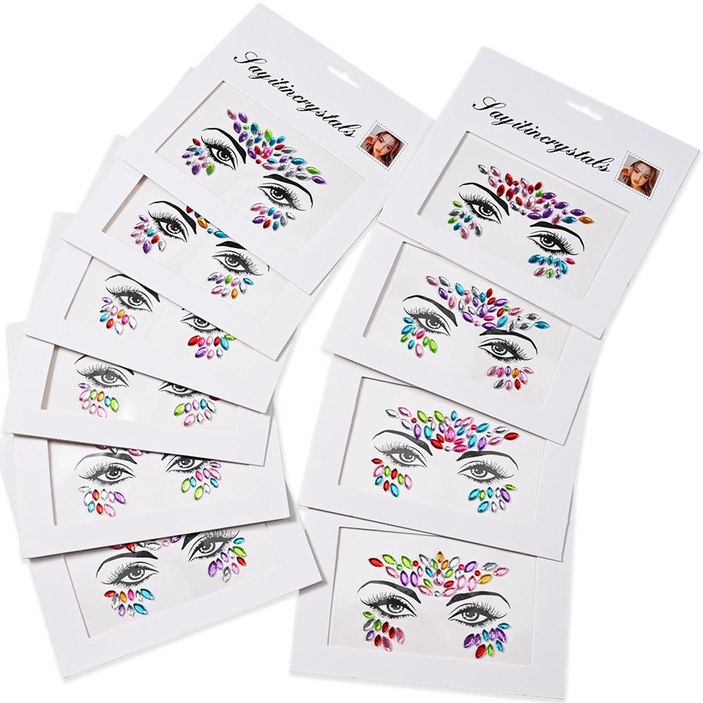 Face Mermaid Jewels Temporary Tattoos 3D Face Crystal Tattoo Sticker Glitter Rhinestone Temporary Tattoo Party Festival