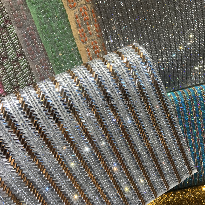 Hot Fixed Rhinestones Slice Glass Bead Self Adhesive Rhinestones Mesh Decoration