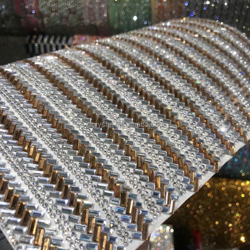 Hot Fixed Rhinestones Slice Glass Bead Self Adhesive Rhinestones Mesh Decoration