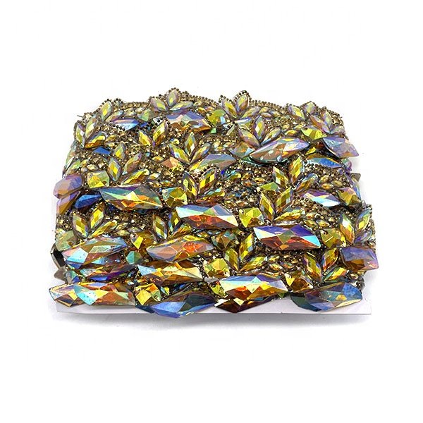 2024 Carnival Costume decoration customized colorful AB iron on hot fix rhinestone fabric trimming for women clothing
