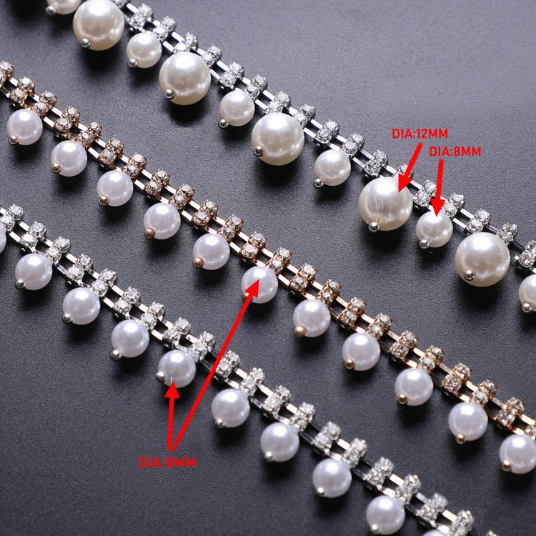 Plastic Beads Decorative Diamond Pearl Chain Metal Rhinestone Chain For Garment Bag Shoe
