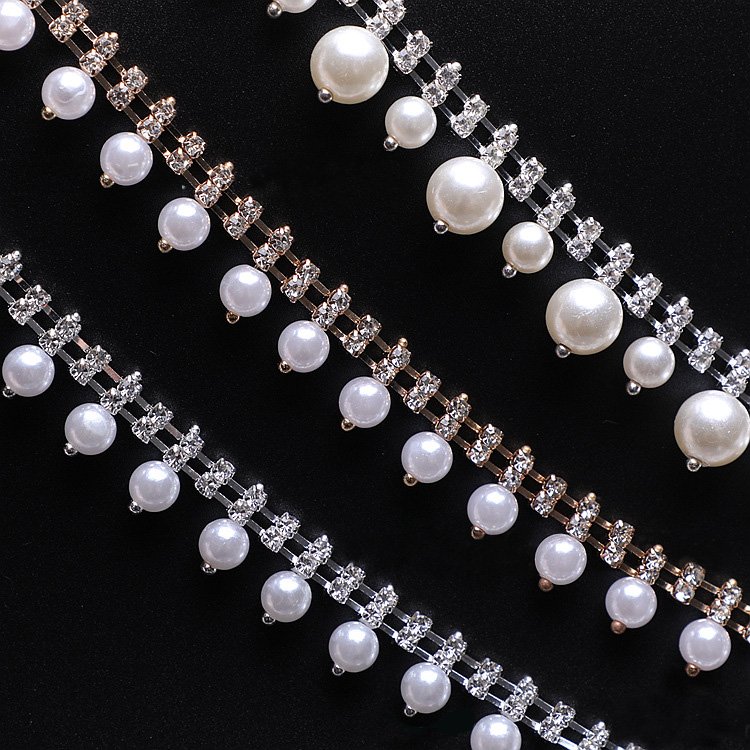 Plastic Beads Decorative Diamond Pearl Chain Metal Rhinestone Chain For Garment Bag Shoe