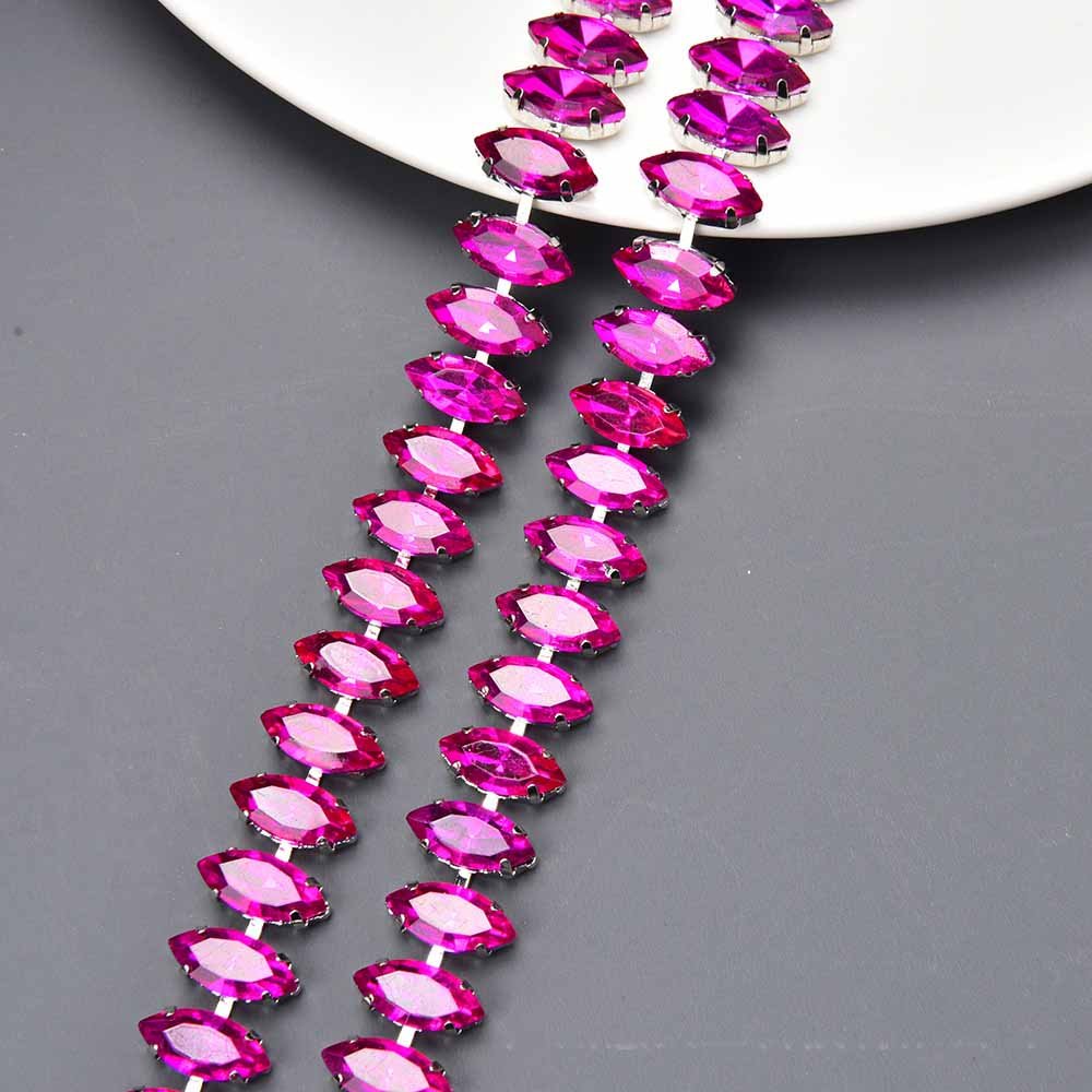 JFRC050 Marquise Handmade Rhinestone Trim Chain Beautiful Crystal Diamond Flower Trims Silver Base Diy Costume Applique Dress
