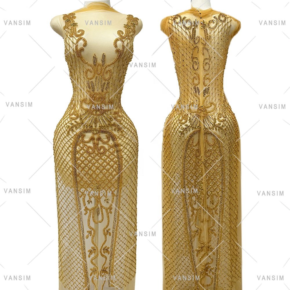 silver gold crystal beaded full body long dress pattern rhinestone bodice applique patch for wedding bridal evening africa dress