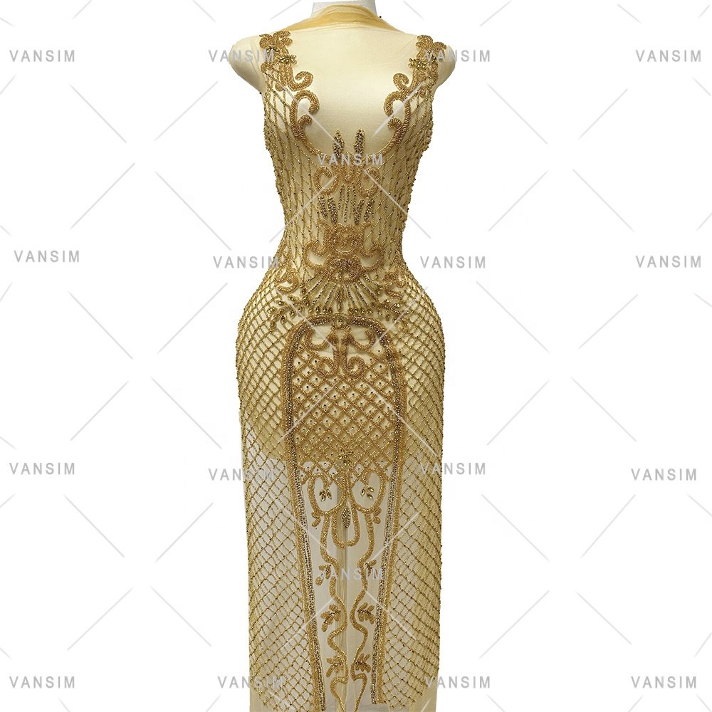 silver gold crystal beaded full body long dress pattern rhinestone bodice applique patch for wedding bridal evening africa dress