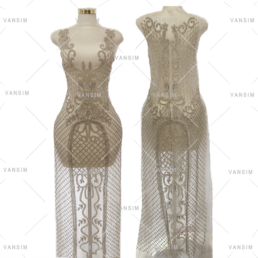 silver gold crystal beaded full body long dress pattern rhinestone bodice applique patch for wedding bridal evening africa dress